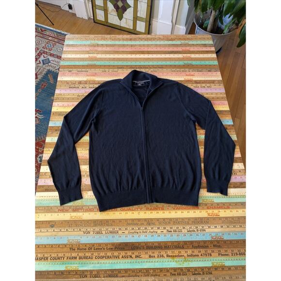 Banana Republic M Silk Cashmere Full Zip Sweater Black Lightweight Knit MENS - Picture 3 of 10